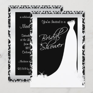 Invitation Fête des mariées en Damas noir et blanc