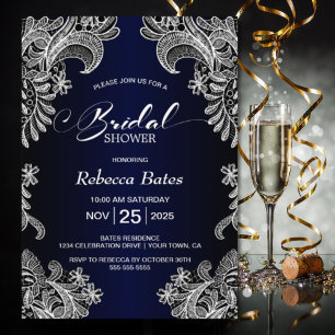 Invitation Fête des mariées en dentelle bleue