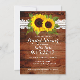 Invitation Fête des mariées en dentelle de tournesol rustique