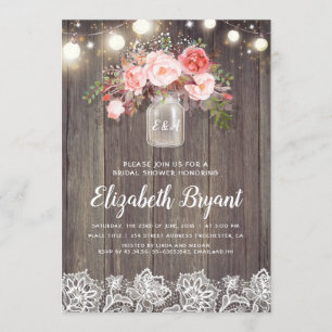 Invitation Fête des mariées en dentelle rustique Mason Floral