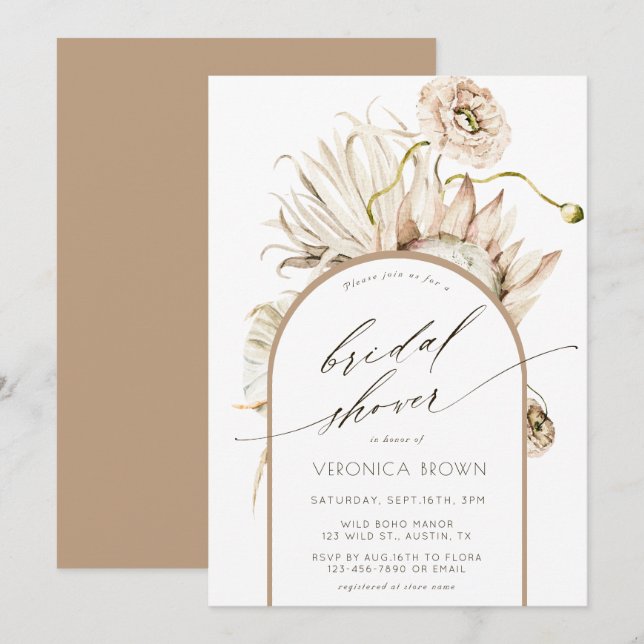 Invitation Fête des mariées en herbe Wild Boho Protea Pampas  (Devant / Derrière)