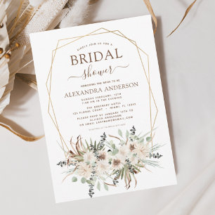 Invitation Fête des mariées en laiton de Pampas Boho Eucalypt