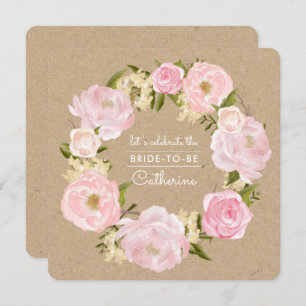 Invitation Fête des mariées en papier Kraft Pink Peony
