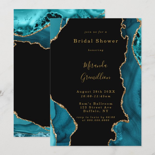 Invitation Fête des mariées en pierre d'âge moderne Turquoise (Devant / Derrière)