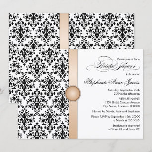 Invitation Fête des mariées en ruban imprimé et en damas de b
