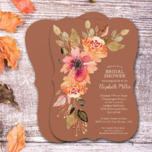 Invitation Fête des mariées en terre cuite à fleurs automnale