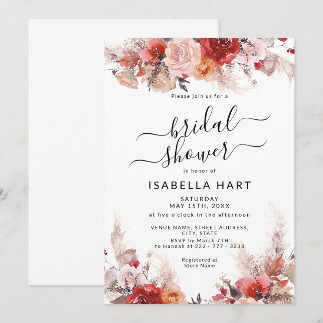 Invitation Fête des mariées en terre cuite Orange Boho Brûlé (Devant / Derrière)