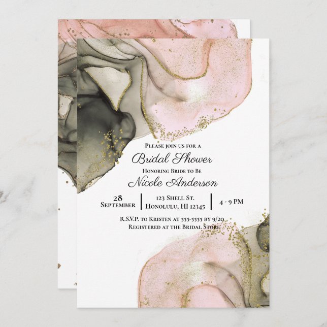 Invitation Fête des mariées épaisse Moody Pink Gold Inky (Devant / Derrière)