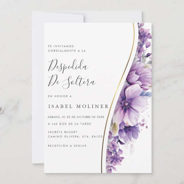 Invitation Fête des mariées espagnole de feuillage floral vio (Devant)