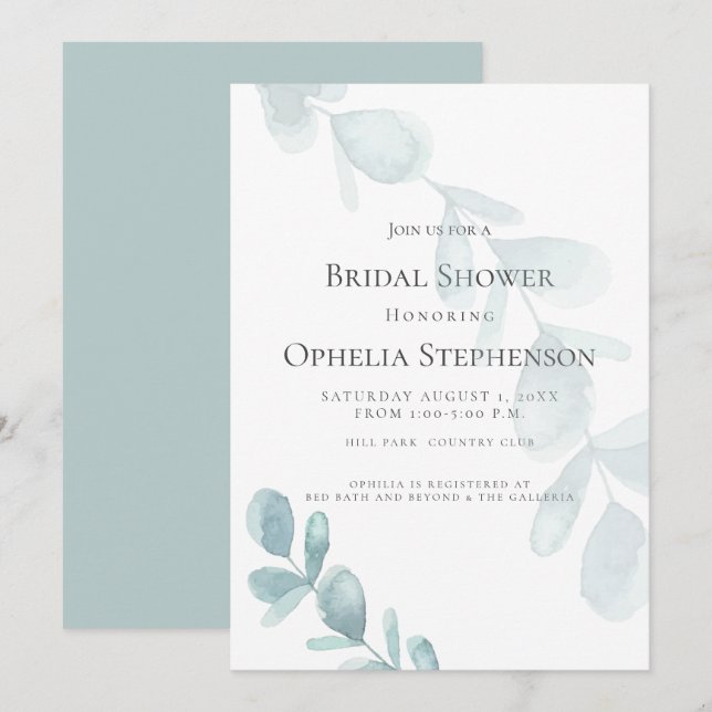 Invitation FÊTE DES MARIÉES | Eucalyptus bleu-dusté (Devant / Derrière)