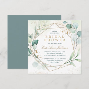 Invitation Fête des mariées Eucalyptus géométrique en or vert