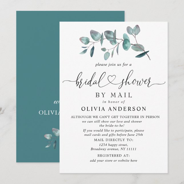 Invitation Fête des mariées Eucalyptus Simple Et Élégante Par (Devant / Derrière)