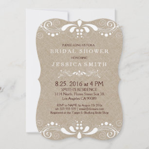 Invitation Fête des mariées Faux Beige Linge Blanc