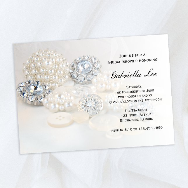 Invitation Fête des mariées Faux White Pearl Diamond Buttons (Créateur téléchargé)