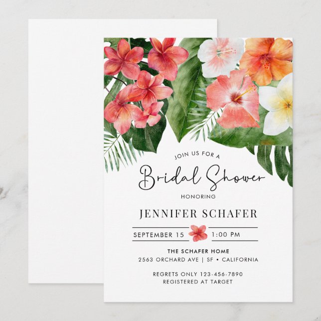 Invitation Fête des mariées Feuille des fleurs tropicales (Devant / Derrière)