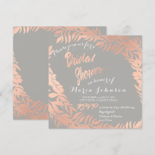 Invitation Fête des mariées Feuilles tropicales Gris Rose Or