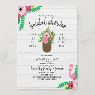 Invitation Fête des mariées Flamant rose d'ananas floral