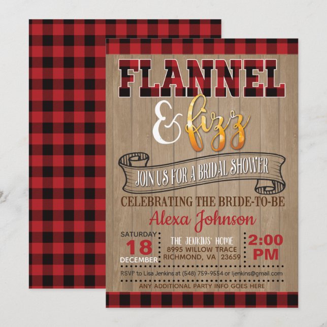 Invitation Fête des mariées Flannel et Fizz (Devant / Derrière)