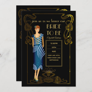 Invitation Fête des mariées Flapper Art Déco Gatsby des année