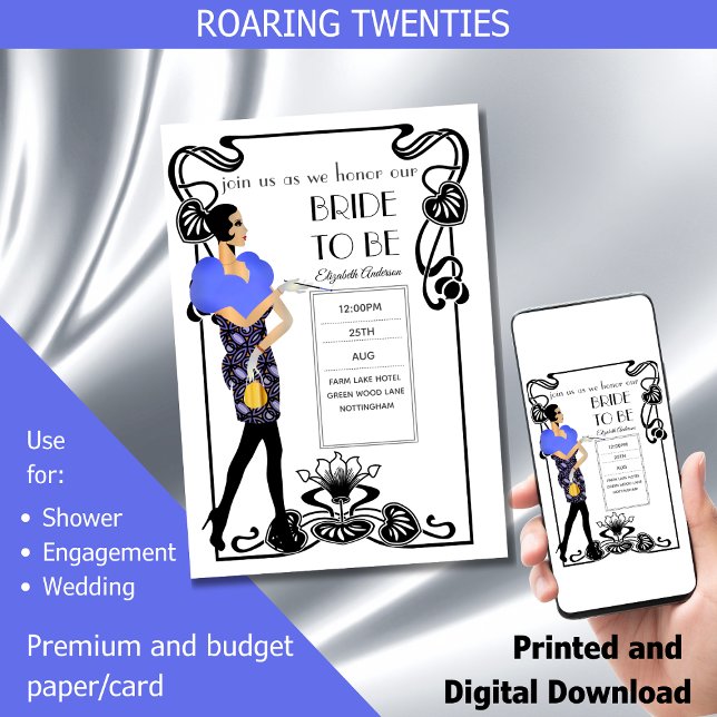 Invitation Fête des mariées Flapper Art Déco Gatsby des année (Créateur téléchargé)