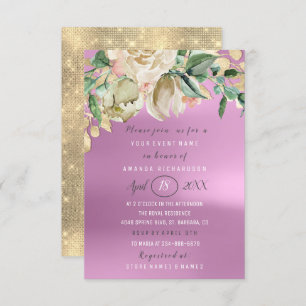 Invitation Fête des mariées Fleur Brunch Étincelle Or Purple