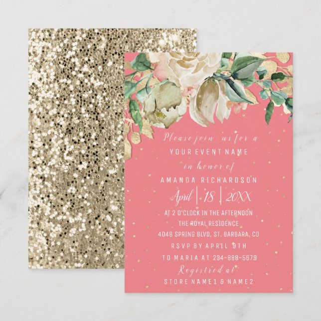 Invitation Fête des mariées Fleur Brunch Mint Aquarelle (Devant / Derrière)