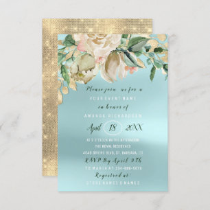 Invitation Fête des mariées Fleur Brunch Mint Rose Bleu