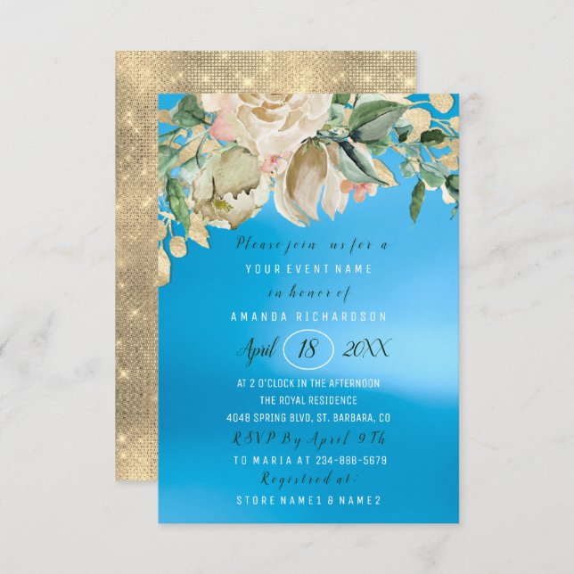 Invitation Fête des mariées Fleur Brunch Mint Rose Blue Sku (Devant / Derrière)
