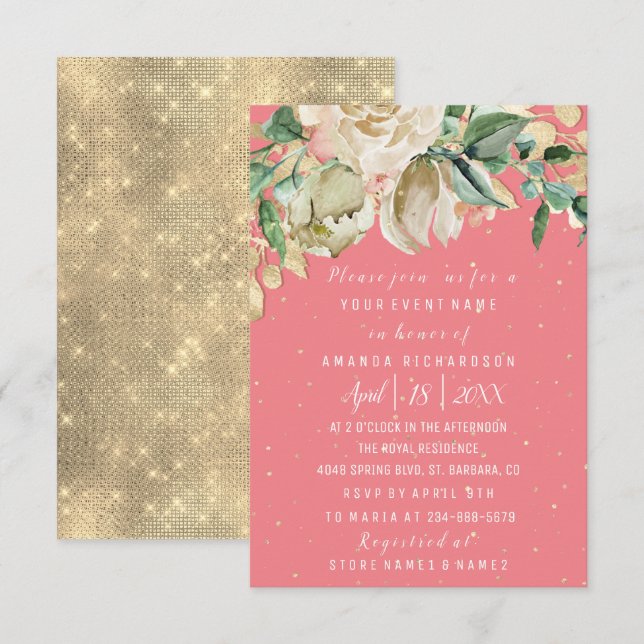 Invitation Fête des mariées Fleur Brunch Mint Rose roseConfet (Devant / Derrière)