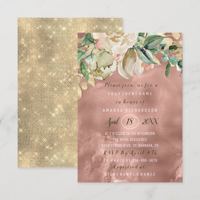 Invitation Fête des mariées Fleur Brunch Mint Roses Blush Ros (Devant / Derrière)