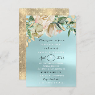 Invitation Fête des mariées Fleur Brunch Spark Gold Aqua