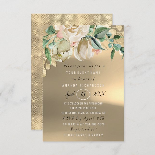 Invitation Fête des mariées Fleur Brunch Vert Or Rose Rustiqu (Devant / Derrière)