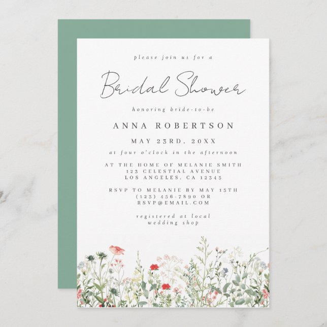 Invitation Fête des mariées fleur sauvage (Devant / Derrière)