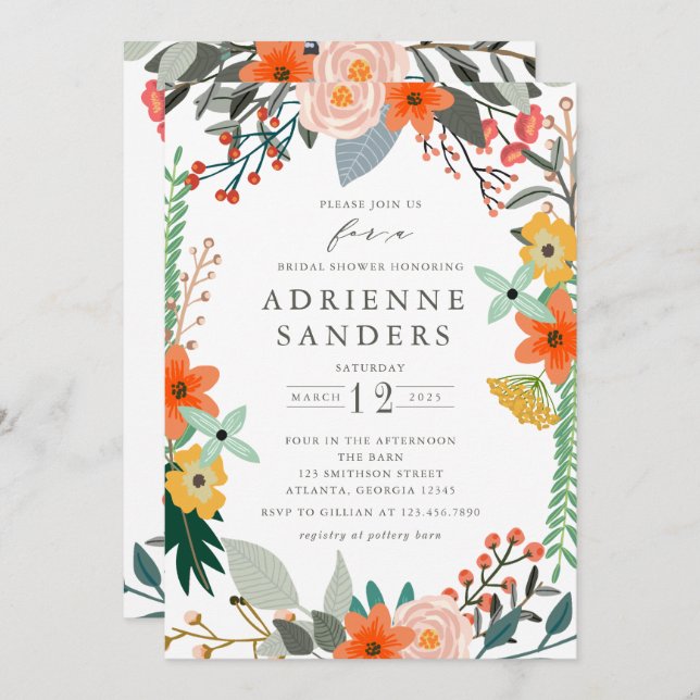 Invitation Fête des mariées fleur sauvage à charpente (Devant / Derrière)