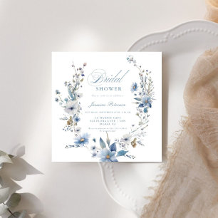Invitation Fête des mariées Fleur sauvage bleu aquarelle