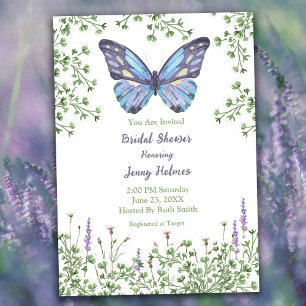 Invitation Fête des mariées Fleur sauvage Bleu Papillon Vert