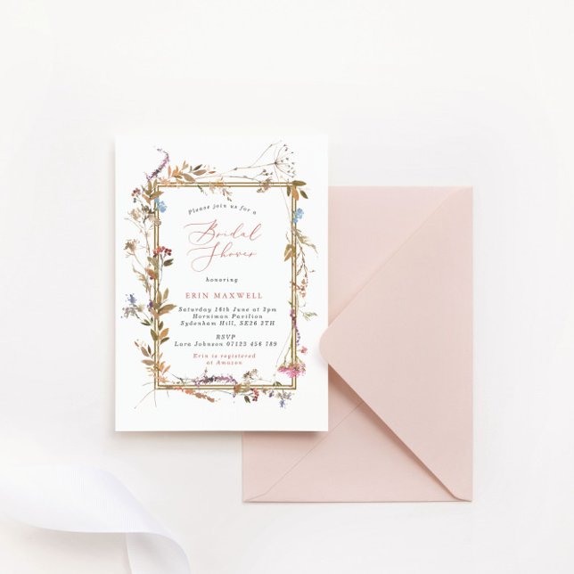 Invitation Fête des mariées Fleur sauvage Bohême Gold Frame (Créateur téléchargé)