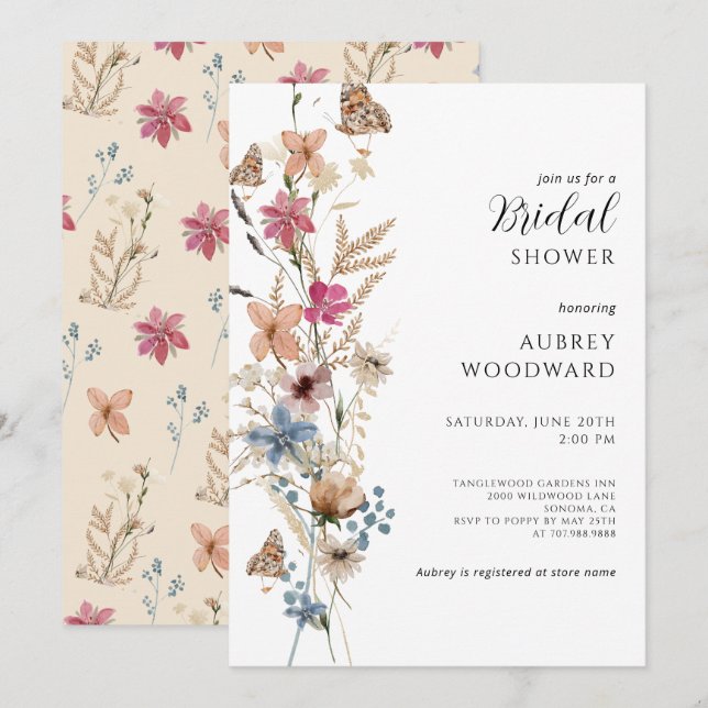 Invitation Fête des mariées Fleur sauvage Boho (Devant / Derrière)