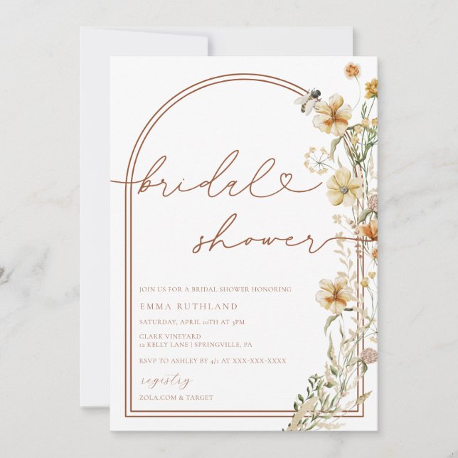 Invitation Fête des mariées Fleur sauvage Boho aquarelle (Devant)