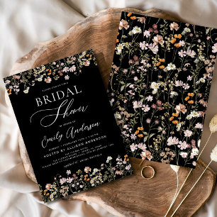 Invitation Fête des mariées Fleur sauvage Boho noir