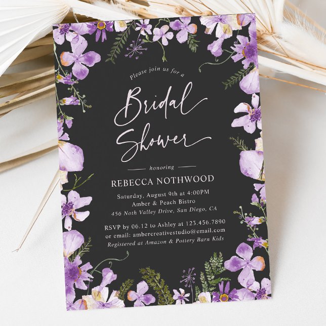 Invitation Fête des mariées Fleur sauvage boho pourpre tendan (Créateur téléchargé)