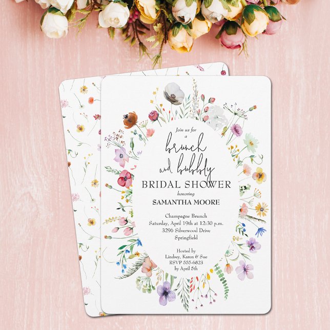 Invitation Fête des mariées Fleur sauvage Brunch et Bubbly (Brunch and bubbly wildflowers bridal shower invitations - PRINTED and/or INSTANT DOWNLOAD)