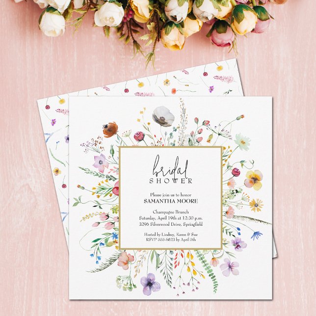 Invitation Fête des mariées Fleur sauvage chic (Chic wildflower bridal shower invitations, 5.25" x 5.25" - PRINTED and/or INSTANT DOWNLOAD)