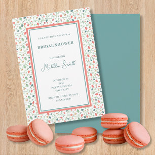 Invitation Fête des mariées Fleur sauvage corail et bleu