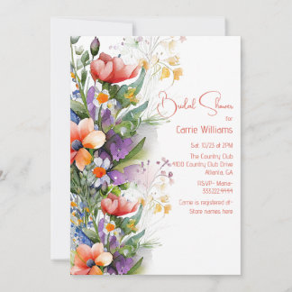 Invitation Fête des mariées Fleur sauvage corail et violet