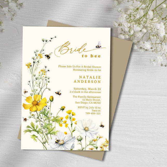 Invitation Fête des mariées Fleur sauvage de Bride to Bee Gar (Bride to Bee Garden Wildflowers Bridal Shower Invitation)