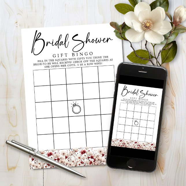Invitation Fête des mariées fleur sauvage Jeu de Bingo (Wildflower Bridal Shower Gift Bingo Game with Instant Download Option)
