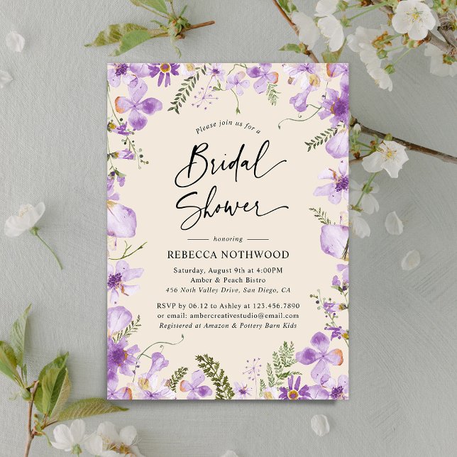 Invitation Fête des mariées Fleur sauvage moderne Boho Lavend (Créateur téléchargé)