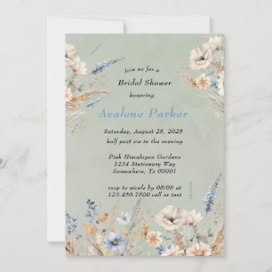 Invitation Fête des mariées Fleur sauvage Sage Et Dusty Blue