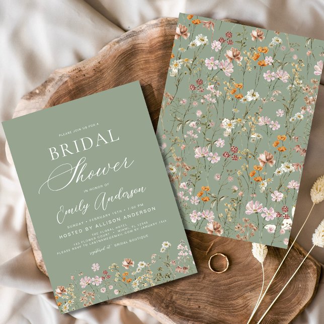 Invitation Fête des mariées Fleur sauvage Sage Green Boho (Créateur téléchargé)